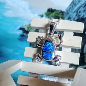 🆕🐸 Blue Fire Opal Frog Necklace